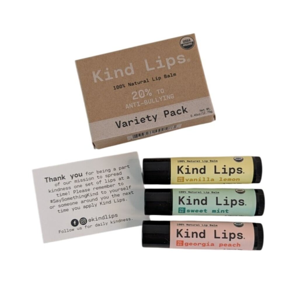 Be KIND LIPS 3-Pack Natural Lip Balm Organic Ellen Show Chapstick‎ NEW